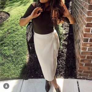 Zara Cream Knit Wrap Midi Skirt size Small